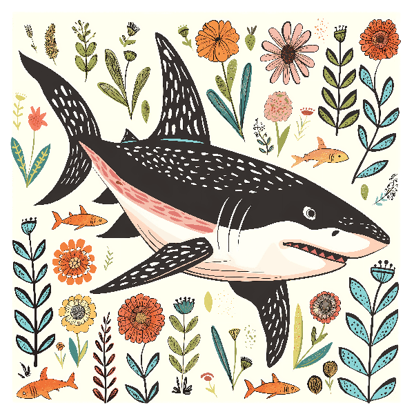 Floral Shark Illustration for T-Shirts POD Design