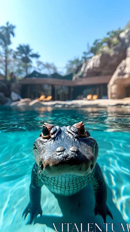 Alligator by the Poolside AI Image