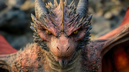 Detailed Dragon Face with Horns