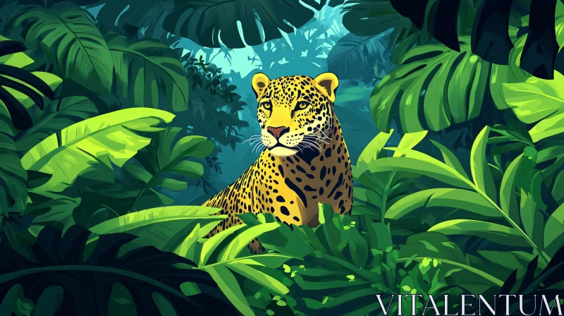 Leopard amidst Lush Jungle Vegetation AI Image