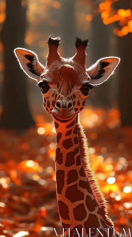 Giraffe Amidst Autumn Leaves AI Image