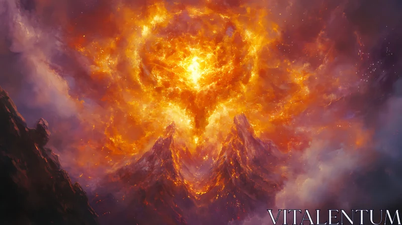 Blazing Volcano with Lava and Smoke AI Image