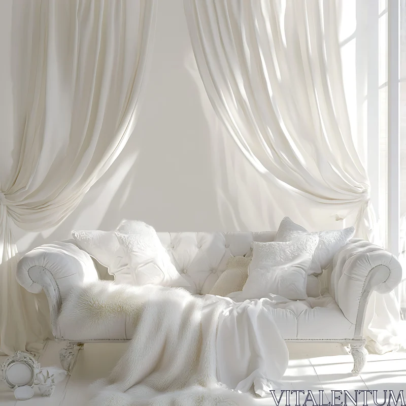 Elegant White Sofa in Sunlit Living Room AI Image