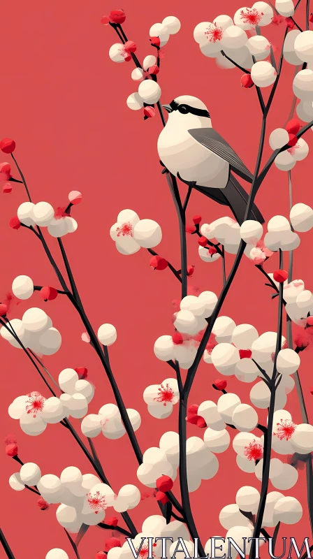 Stylized Bird and Blossoms AI Image