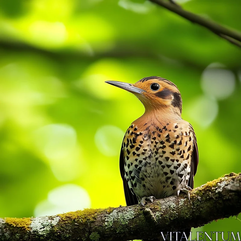 Bird Perched on Mossy Limb AI Image