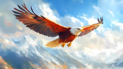 Eagle in Flight Across Mountain Peaks