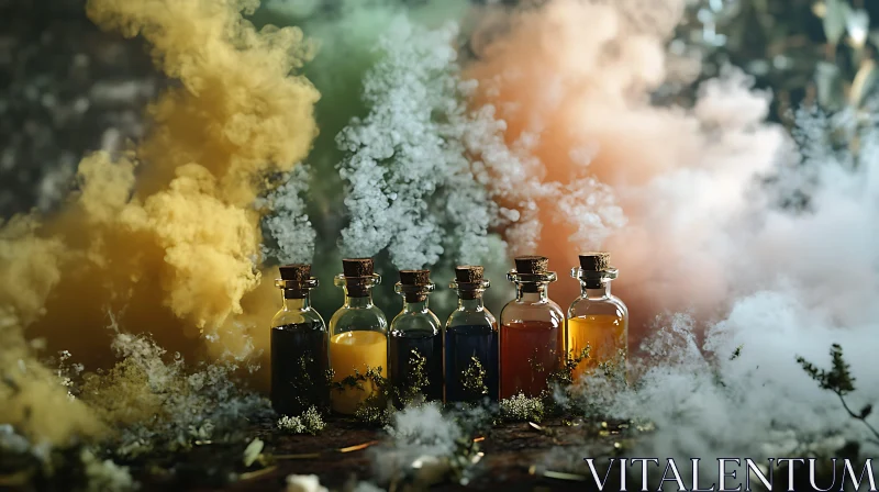 AI ART Mystic Elixirs: Bottled Magic and Smoke