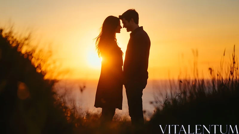 AI ART Silhouetted Couple at Sunset