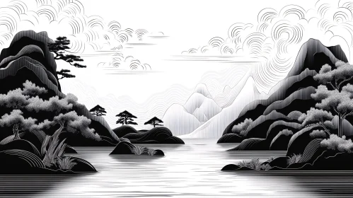 Monochrome Mountain and Lake View