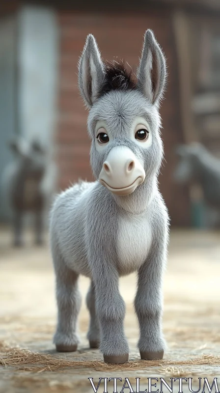 Adorable Animated Donkey on Rustic Farm AI Image