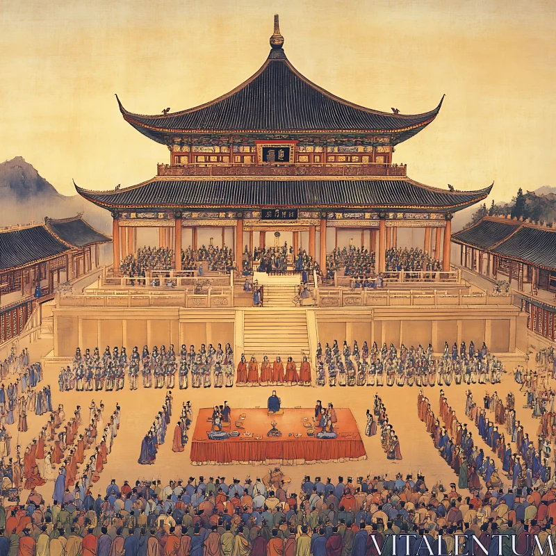 Grand Pagoda Historical Assembly Scene AI Image