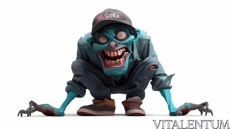 AI ART 3D Rendered Blue Zombie Cartoon Character