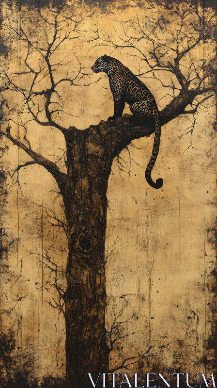 Leopard Perched on a Barren Tree AI Image