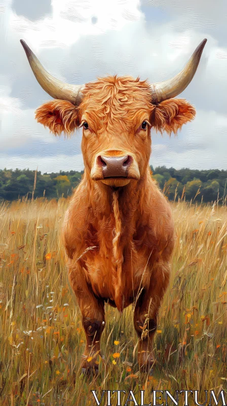 AI ART Pastoral Highland Cow Amidst Nature