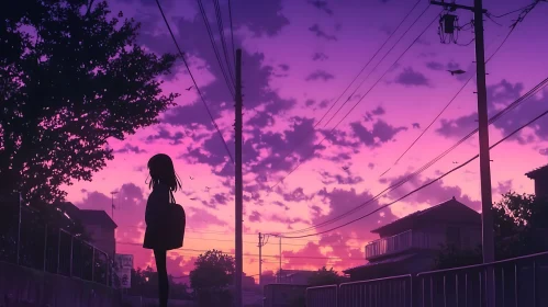 Girl in Cityscape at Sunset