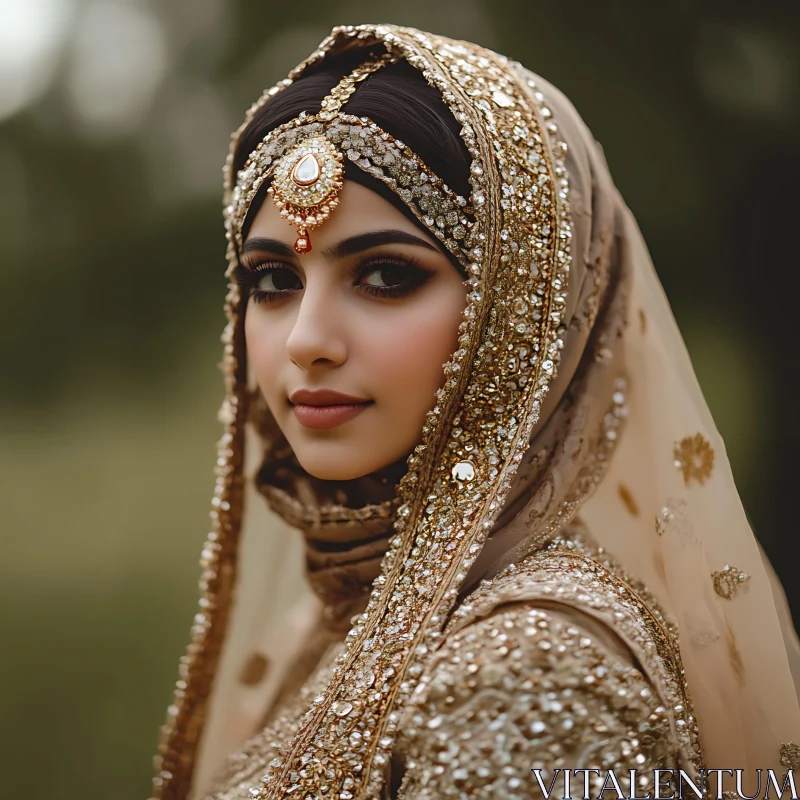 Serene Portrait of Woman in Traditional Headscarf AI Image