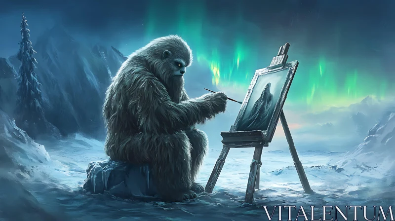 AI ART Snow Creature Painting in Winter Landscape