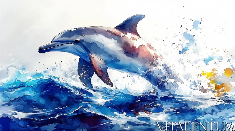 Artistic Dolphin and Ocean Waves AI Image