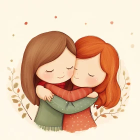 Two Girls Hugging Illustration