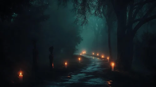 Eerie Forest Path at Night