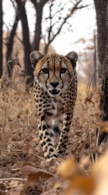 Cheetah Prowling in Autumn Woods