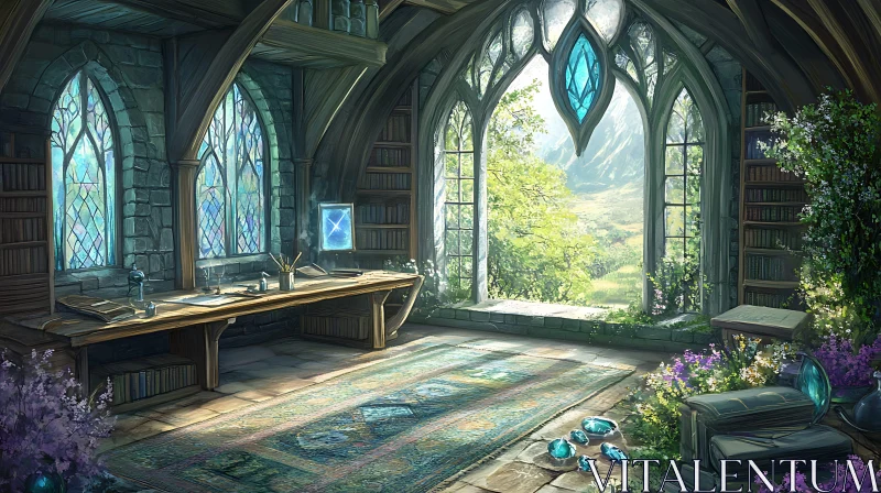 Gothic Room with Landscape View AI Image