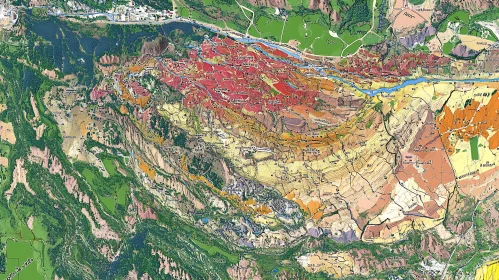 Terrain Map of Rivers and Fields