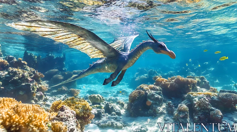 Aquatic Dragon Amidst Coral Reefs AI Image