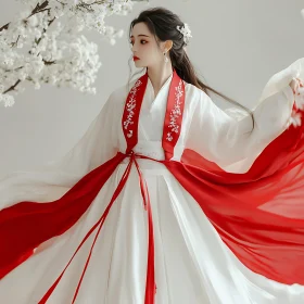 Woman in Flowing Hanfu Dress