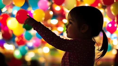 Silhouette of Child with Colorful Balloons