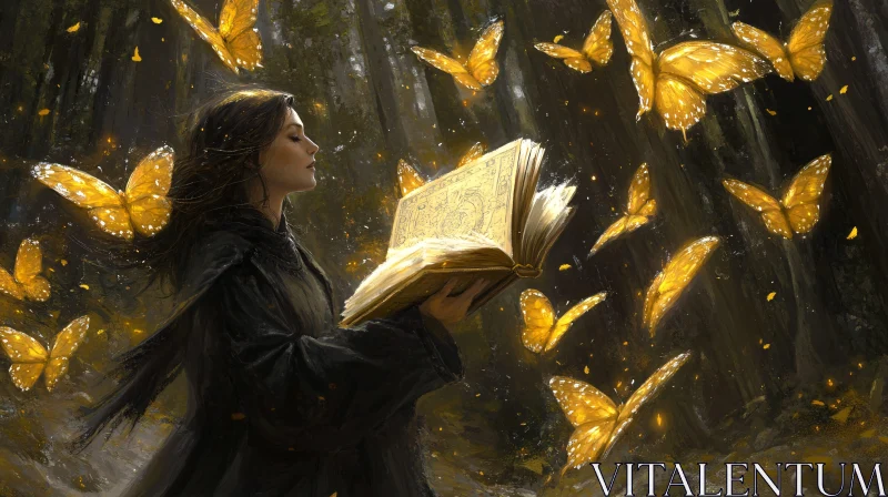 AI ART Golden Butterflies and the Ancient Book