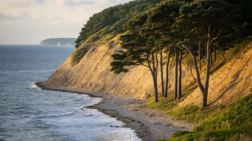 Sunlit Coastal Cliffs and Trees