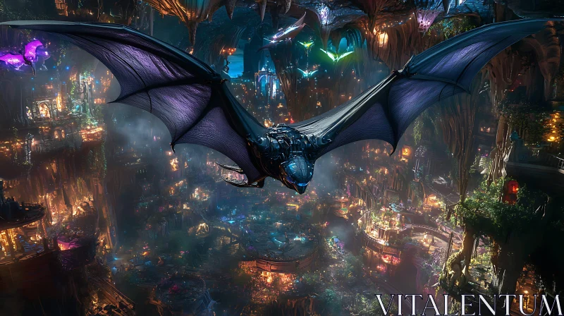 AI ART Fantasy Dragon Above Glowing Metropolis