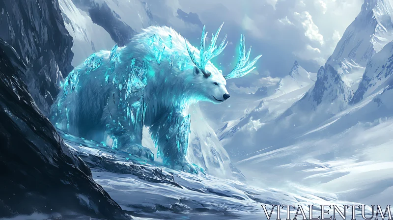 AI ART Winter Bear with Ice Antlers