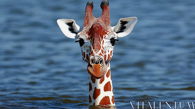 Giraffe's Head Above Water AI Image