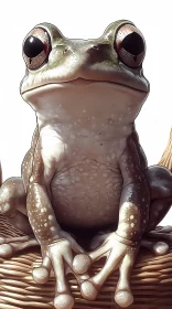 Realistic Frog Close-Up on Woven Surface