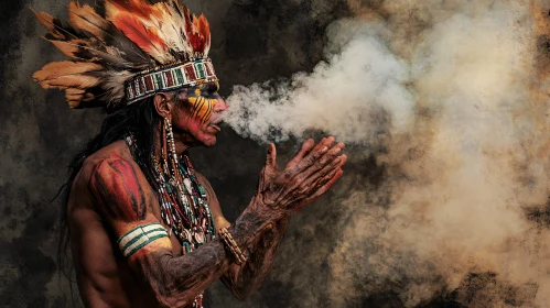 Indigenous Man with Feather Headdress