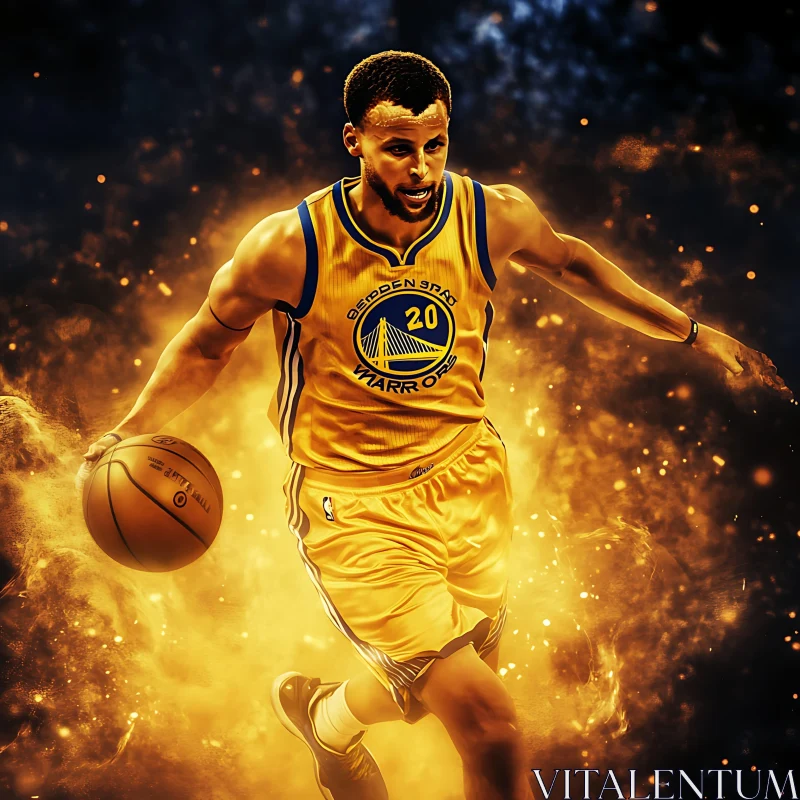 Athlete in Golden Uniform with Basketball AI Image