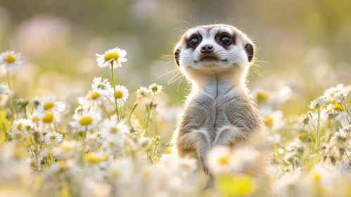 Meerkat in a Field of Daisies