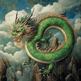 Emerald Dragon Above Rocky Landscape