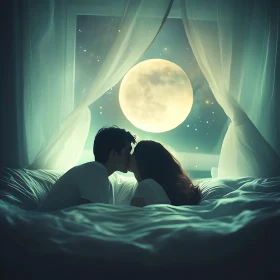 Moonlit Embrace: A Romantic Kiss
