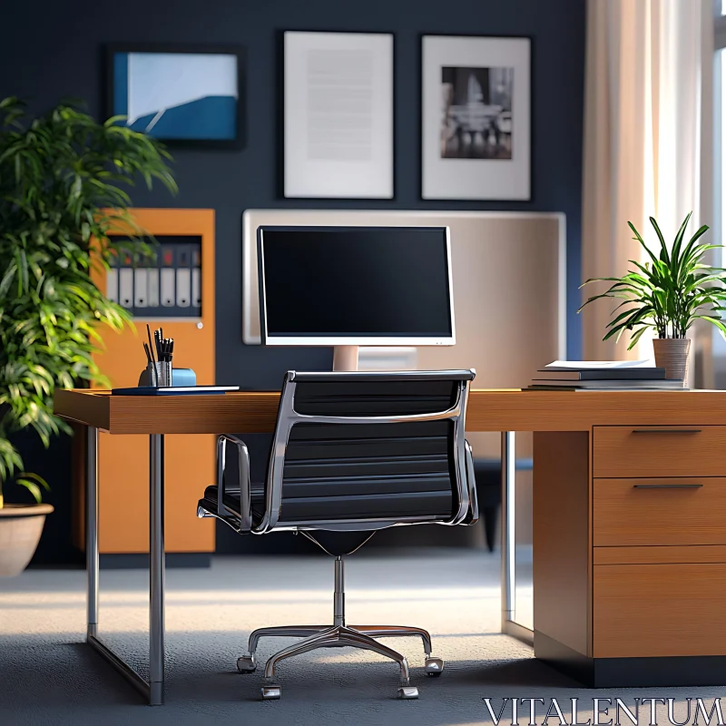 Contemporary Office Setup with Stylish Furnishings AI Image