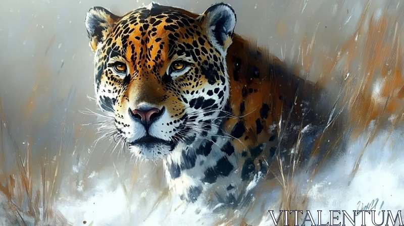 AI ART Powerful Jaguar Amidst Snow