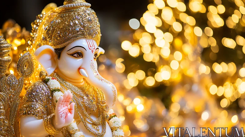 AI ART Golden Ganesha Statue with Bokeh