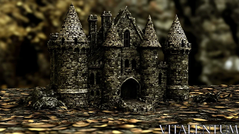 Mysterious Stone Castle in Autumn Setting AI Image