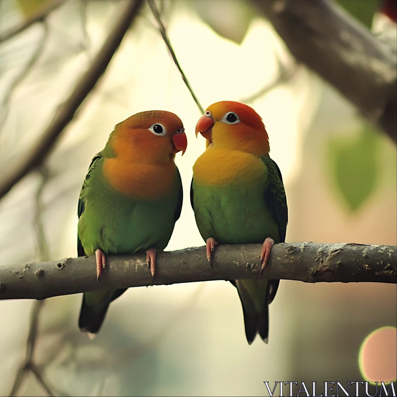 AI ART Pair of Lovebirds Perched Together