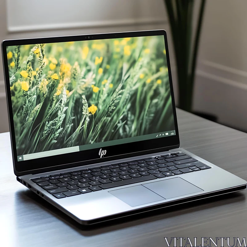 Modern HP Laptop with Nature-Themed Screen AI Image