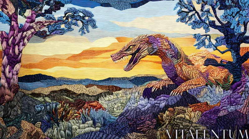 AI ART Embroidered Dragon Landscape