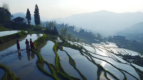 Terraced Fields with People