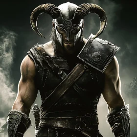 Fearsome Warrior with Horned Helmet
